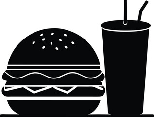 Burger and Drink Silhouette Vector, Burger Icon