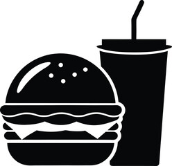 Burger and Drink Silhouette Vector, Burger Icon