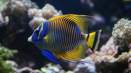 Vibrant emperor angelfish in coral reef habitat