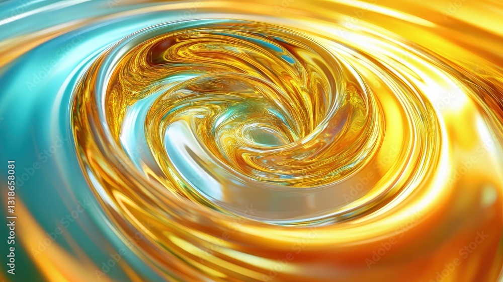 Poster vibrant swirling patterns of gold and turquoise creating a dynamic, fluid abstract design