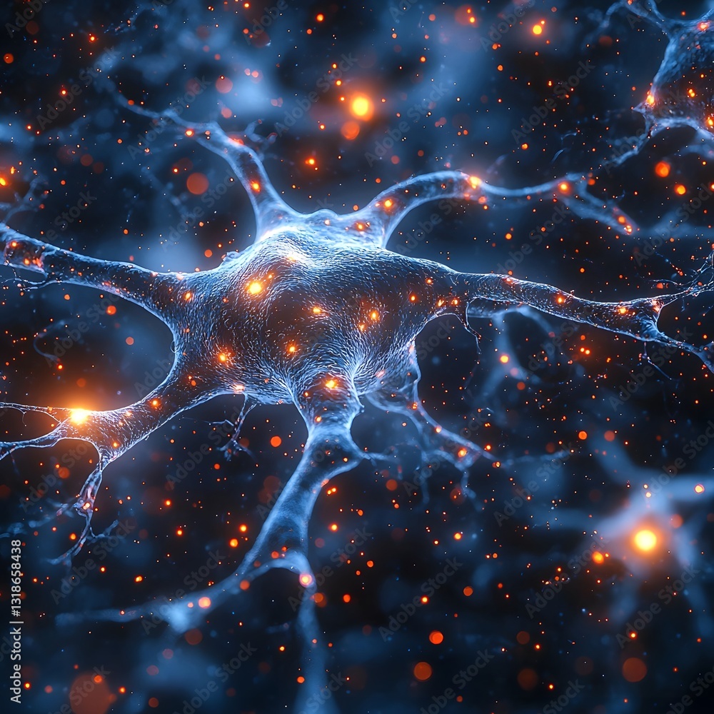 Poster glowing neuron network minimalist symbolic of learning and knowledge concept