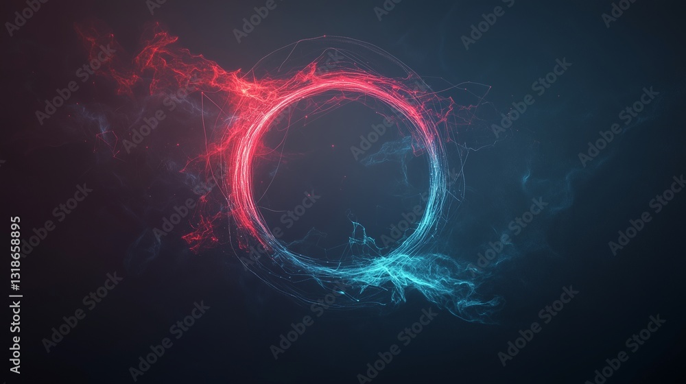 Poster a futuristic digital vortex with swirling, glowing lines and electric blue currents forming a mesmer