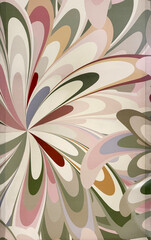 Close up of printed fabric panel in colorful floral and flower shape pattern. Green, pink, red, and white colors forming a flowery shape. Suitable for wallpaper and upholstery. Seamless background tex