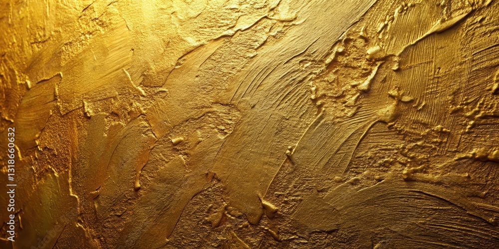 Poster a close-up view of a textured, golden surface with deep brushstrokes and a luminous sheen.