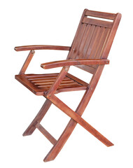 Folding chair with leather seat. Outdoor folding chair. png transparency