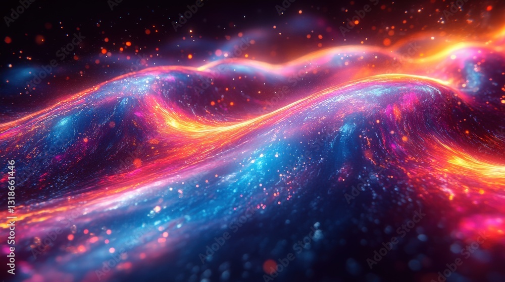 Poster vibrant abstract waves of color and light create a mesmerizing digital landscape