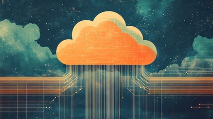 An abstract illustration of cloud security services, with a stylized secure cloud icon, representing robust data protection in cloud computing environments.