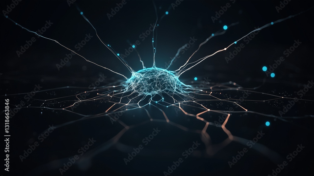 Aufkleber a mesmerizing ai wallpaper with a fractal-inspired neural network pattern, radiating electric blue e