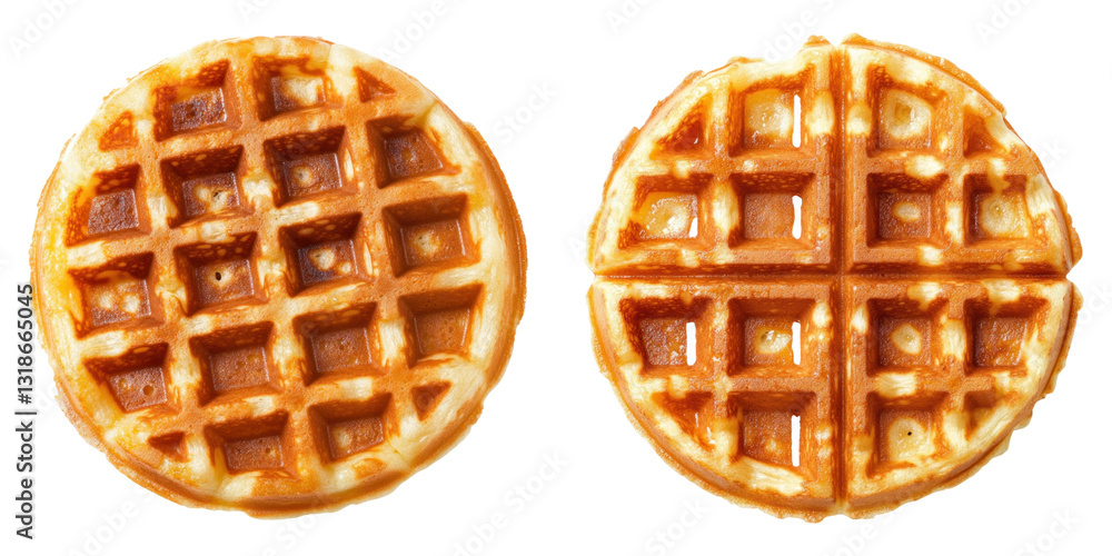 Poster golden brown waffles with distinct grid patterns on transparency background