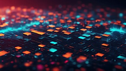 Obraz premium Digital Landscape Filled With Luminous Cubes in Vibrant Colors at Night