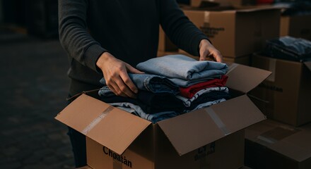 Sorting Clothing Into Cardboard Boxes for Donation or Storage Project