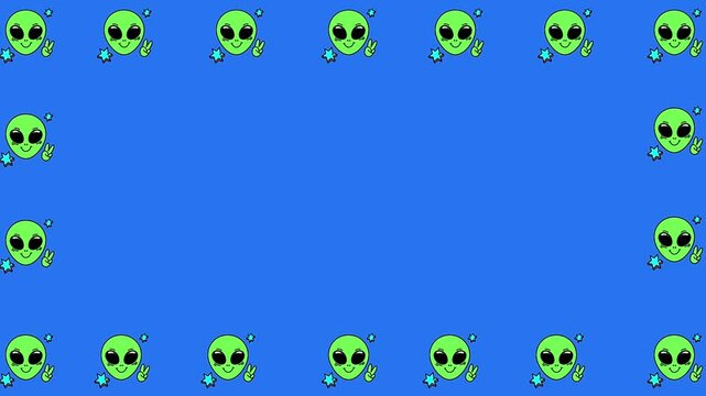 Alien fack cartoon frame on blue screen animation.