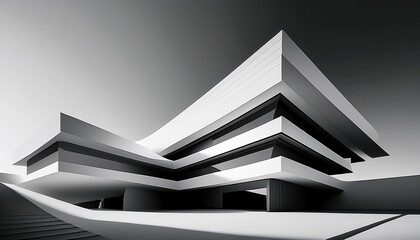 Obraz premium real estate render of an architectural model in clean geometry in black and white
