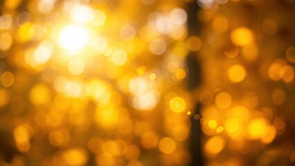 Fototapeta premium Golden autumn sunlight creates a bokeh effect in blurred background of yellow leaves Evokes peace and natural beauty