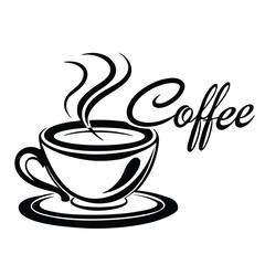 coffee cup with smoke illustration black and white