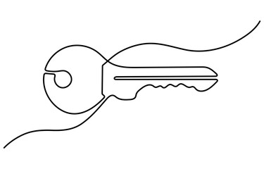 
Continuous one line drawing of key. One line drawing illustration of key. Security concept continuous line art. Editable outline. Single line art illustration white background.
