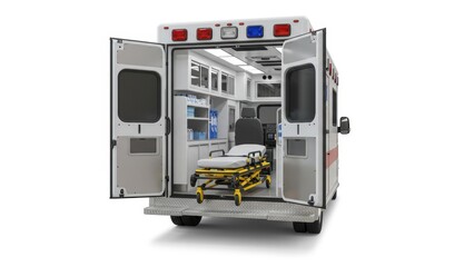 Ambulance interior with stretcher and medical equipment for emergency response and patient care