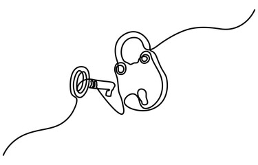 Obraz premium Continuous editable line drawing of padlock. One line drawing background. Outline style Vector illustration. Single line padlock icon.