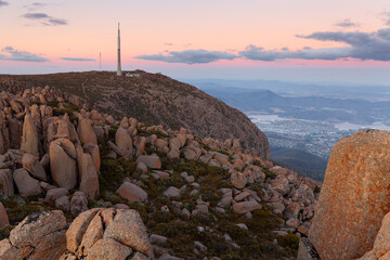 Sunset over Mount Wellington, Hobart in Australia Tasmania.