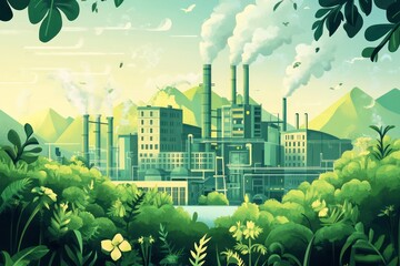 An illustration of greenwashing, critically depicting a company's deceptive marketing strategies that exaggerate its environmental efforts.