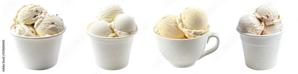 Poster Scoops of ice cream in various cups, isolated on transparency background