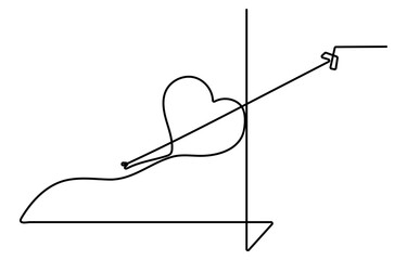 Heart and love sign in continuous one line drawing. Thin flourish and romantic symbol. Editable stroke. Minimalistic Doodle vector illustration white  background.