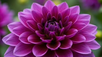 Close up of a vibrant purple dahlia flower in a lush garden, showcasing beauty, tranquility, and nature's aesthetics