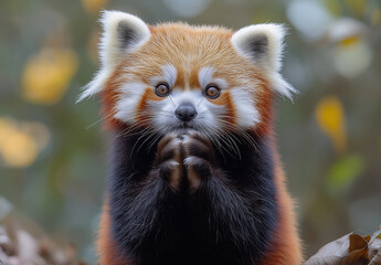 Fototapeta premium Red panda close-up in its natural habitat.