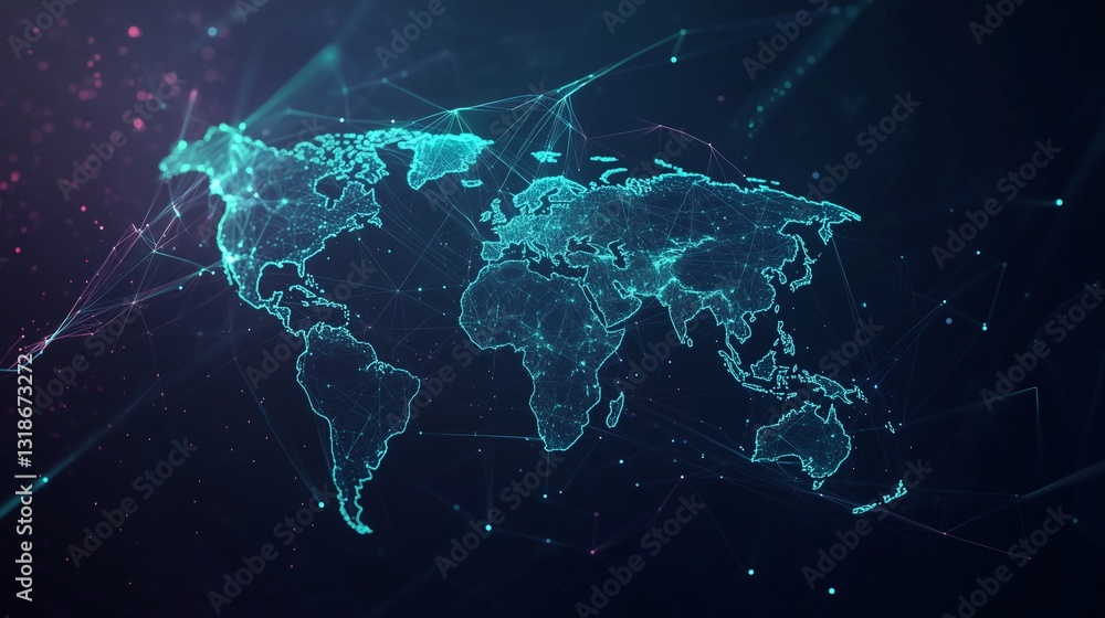 Poster an energetic cyber-themed digital artwork featuring a high-resolution world map embedded within a ne