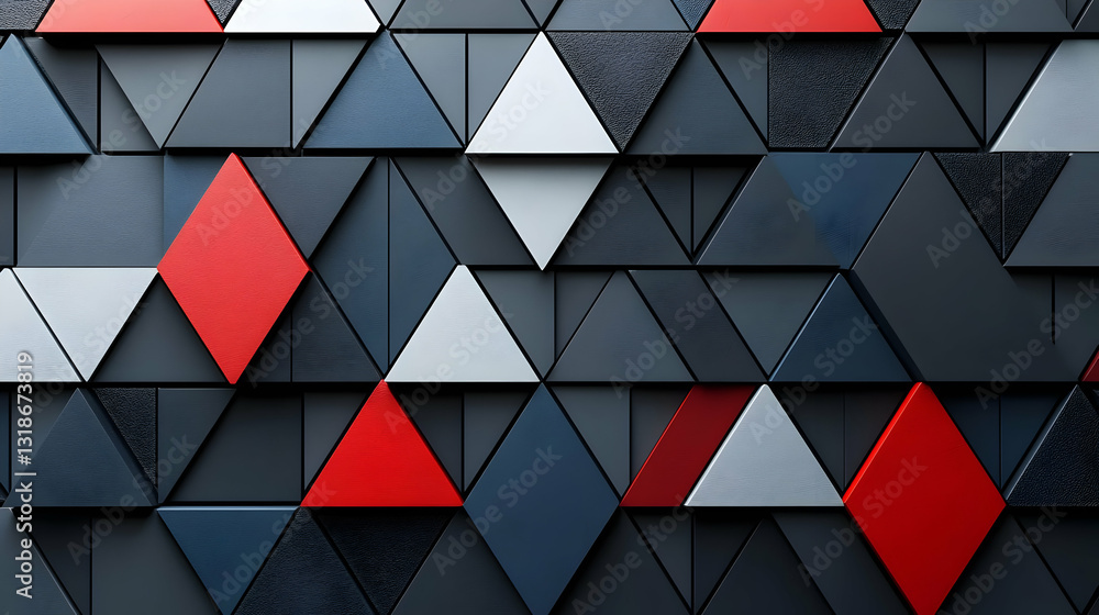 Poster abstract geometric pattern with red and grey triangles