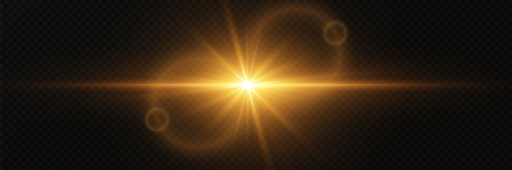 Obraz premium Sun rays with glare. Light effect and beam of light. Flash flashing rays and spotlight. The sun is illuminated. Bright beautiful star.On a transparent background.