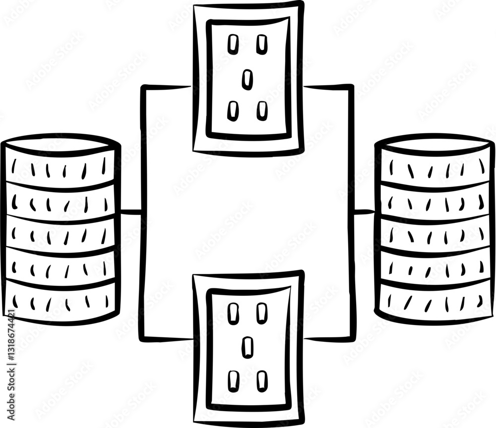 Poster simple diagram depicting data storage systems interconnected, illustrating a network of databases.