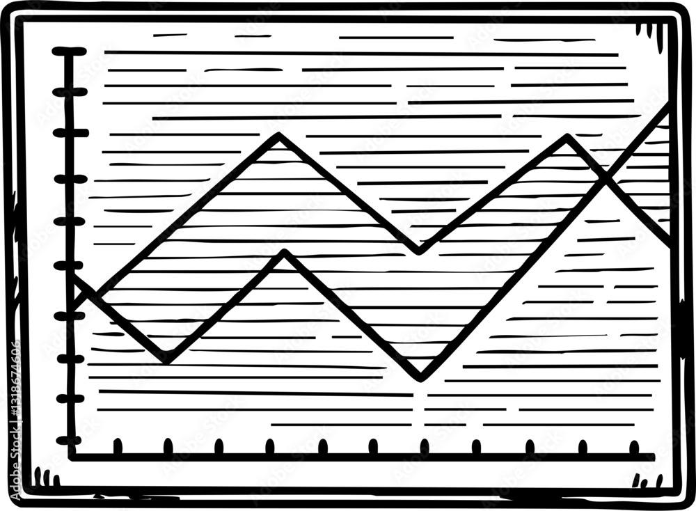 Poster a simple line graph depicting fluctuating data trends with axes, illustrating changes over time.