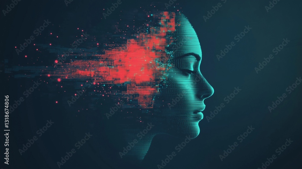 Aufkleber an ultra-detailed ai wallpaper featuring a digital human face dissolving into a matrix of glowing pi