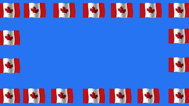 Canada flag animation frame design blue background.