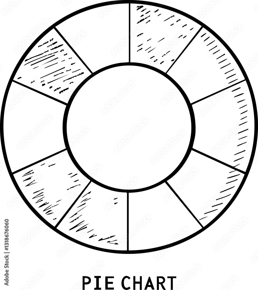 Aufkleber a simple, outlined pie chart with sections and a label at the bottom indicating 
