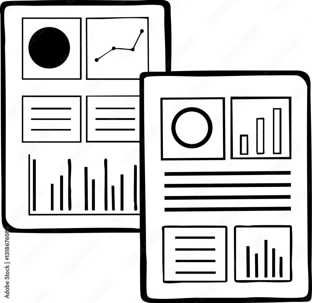 Poster two documents featuring graphs and data presentations, illustrating analytical information in a mini