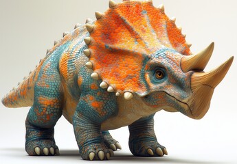 Obraz premium Cartoon dinosaur on blurred forest background.