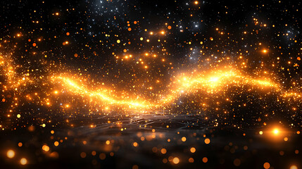 Naklejka premium Abstract Golden Light Trails and Sparkles on Dark Background