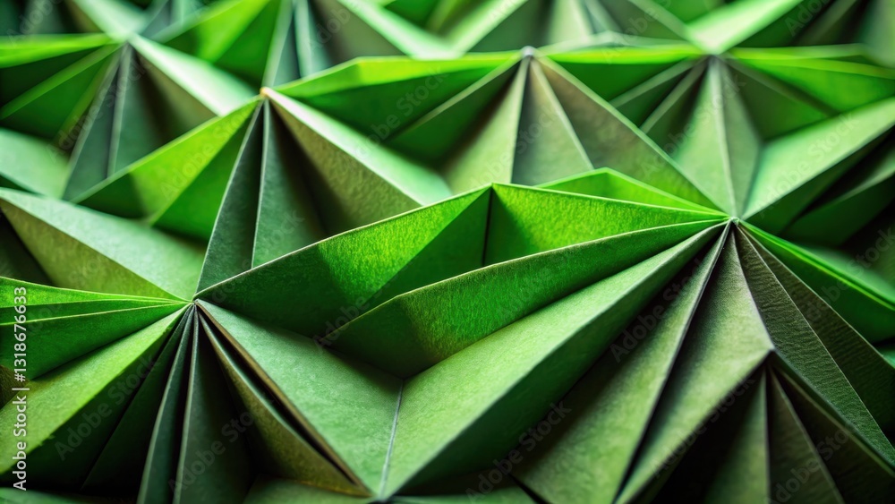 Poster Abstract Green Folded Paper Geometric Pattern with Sharp Creases and Subtle Shadowing