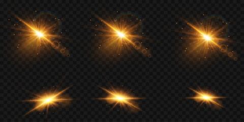 Naklejka premium Set of shining stars, particles and sparks with glare and lights effect. On a transparent background.