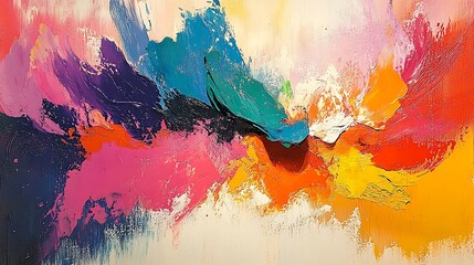 Fototapeta premium Abstract expressionistic painting, characterized by bold brushstrokes and energetic splashes of color that convey the artist's emotions and energy. The artwork embraces spontaneity and creative 