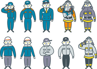 消防や救急で働く人々　セットのストックイラスト素材
