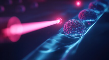 Precise lasers targeting cancer cells, showcasing the advanced capabilities of modern medicine in cell biology and treatment.