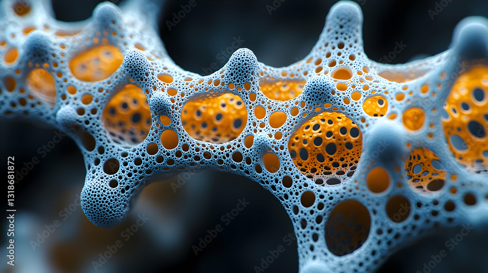 Poster abstract microscopic cell structure background with intricate orange and blue network