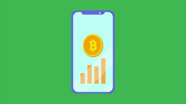 video animation motion graphic. coin crypto bitcoin bar chart on hp Concept. 2d flat cartoon stock footage 4k high quality
