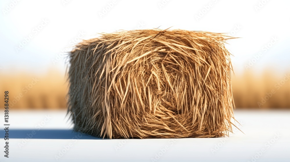 Poster pile of straw is shown in a field. the straw is brown and has a rough texture. concept of rustic sim