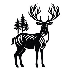 Majestic Deer Silhouette, Stylish Vector Illustration of a Graceful Stag