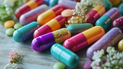Various colorful capsules depicting weight management solutions, focusing on hormone therapy and its benefits in treating obesity.