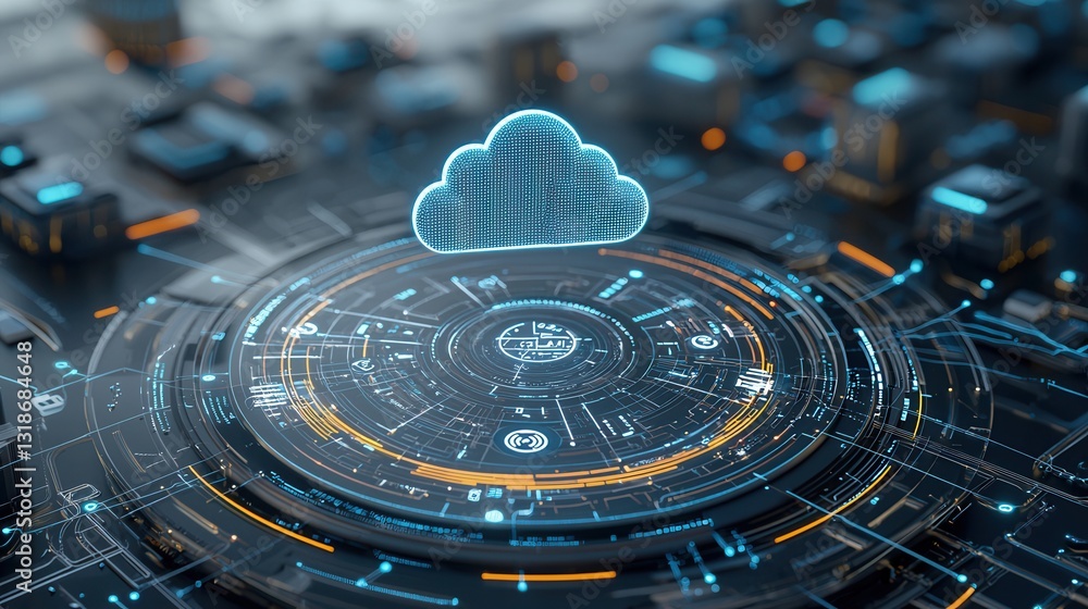 Poster futuristic 3d rendered showcasing a cloud based digital infrastructure featuring data intelligence a